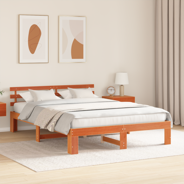 Estrutura de Cama de Madeira Castanho Encerado Madeira Sólida M 5
