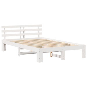 Estrutura de Cama de Madeira de Pinho Branca Branca Madeira Sólida H