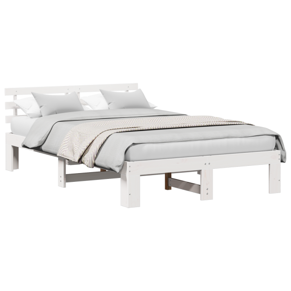 Marco de cama blanca de pino Blanco Madera maciza 140 x 190 cm M 3