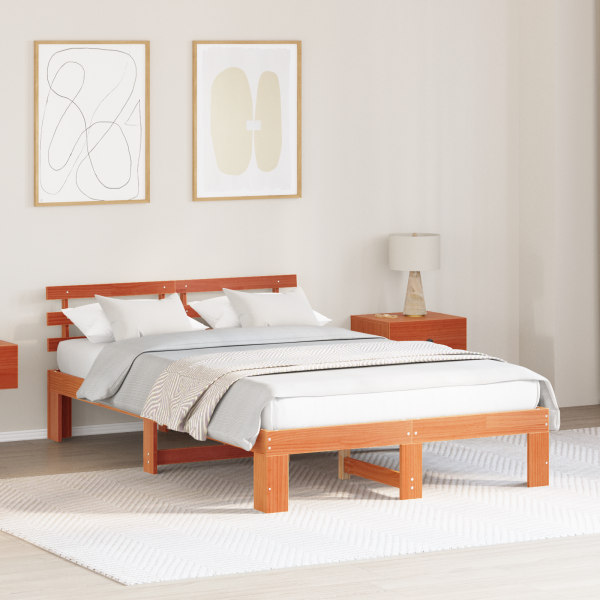 Estructura de Cama de Madera de Pino Marrón Encerado Madera Maciza D