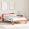 Moldura de Cama de Madeira de Pinho Castanho Encerado Madeira Maciça 1