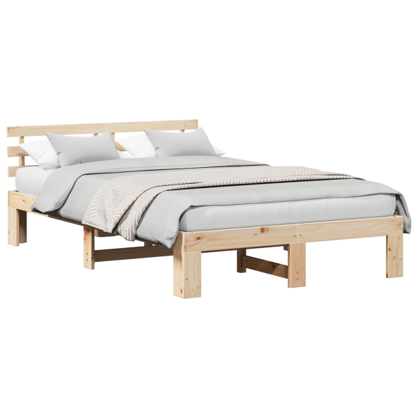 Estrutura de Cama de Madeira de Pinho 120x190 Madeira Natural M 3