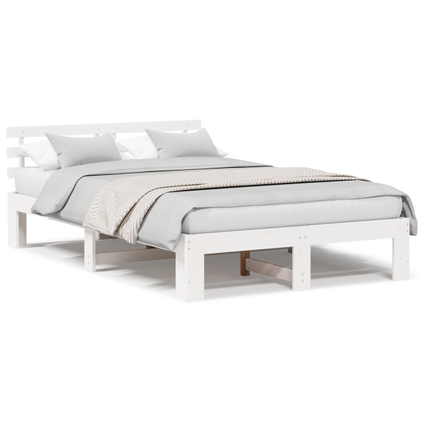 Estrutura de Cama de Madeira de Pinho Branca Madeira de Pinho Sólido M 4