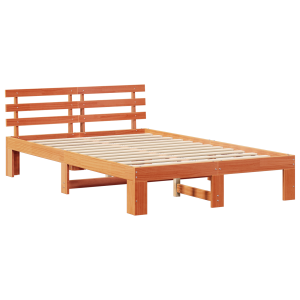 Estrutura de Cama de Madeira de Pinho Marrom Encerado Madeira Sólida H