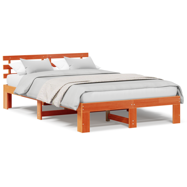 Estrutura de Cama de Madeira de Pinho Marrom Encerado Madeira Sólida M 4