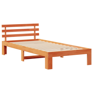 Estrutura de Cama de Madeira Castanho Encerado Madeira Maciça H