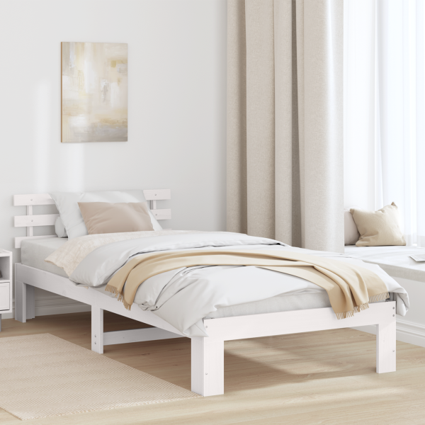Marco de Cama de Madera de Pino Blanco Blanco Madera maciza D