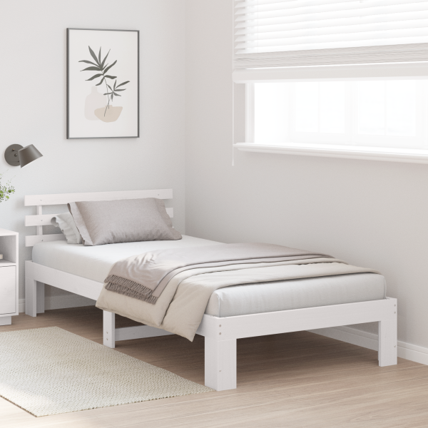 Marco de Cama de Madera de Pino Blanco Blanco Madera maciza M 5