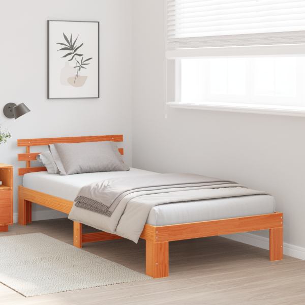 Armazón de Cama de Madera de Pino Marrón Encerado Madera maciza M 5