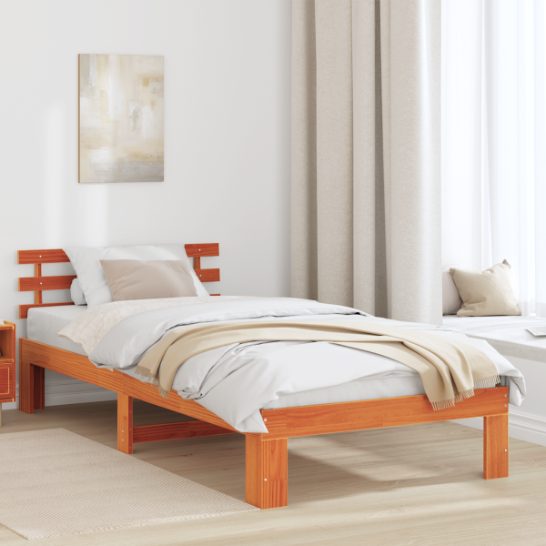 Marco de Cama de Madera de Pino Marrón Aceitado Madera maciza D
