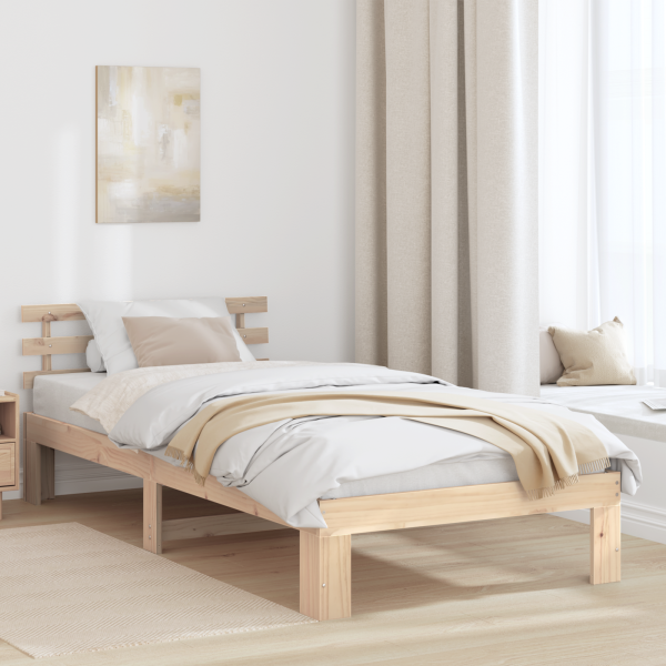 Estructura de Cama de Madera de Pino Natural Madera 75 x 190 cm D