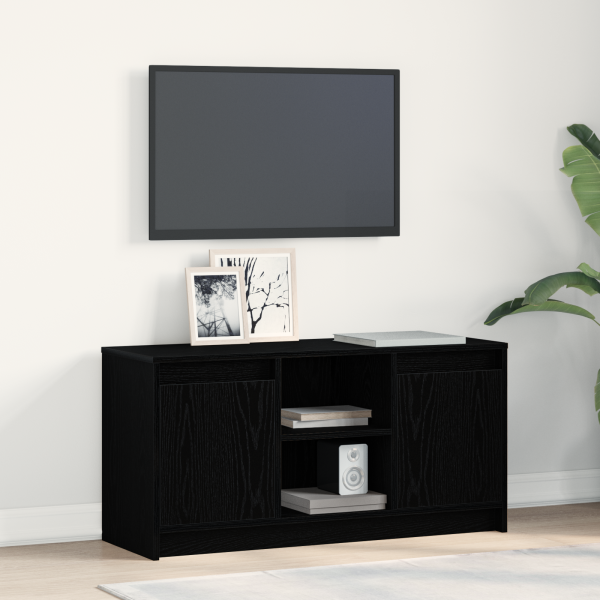 Mueble de TV con Luces LED en Roble Negro. 100x34x50 cm. Hecho de Madera Compuesta D