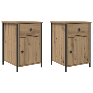 Gabinetes de Noche 2 pcs Roble Artesanal 40x42x60 cm Madera Elaborada H