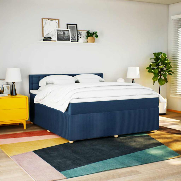 Cama box spring con colchón tela azul 200x200 cm M 3