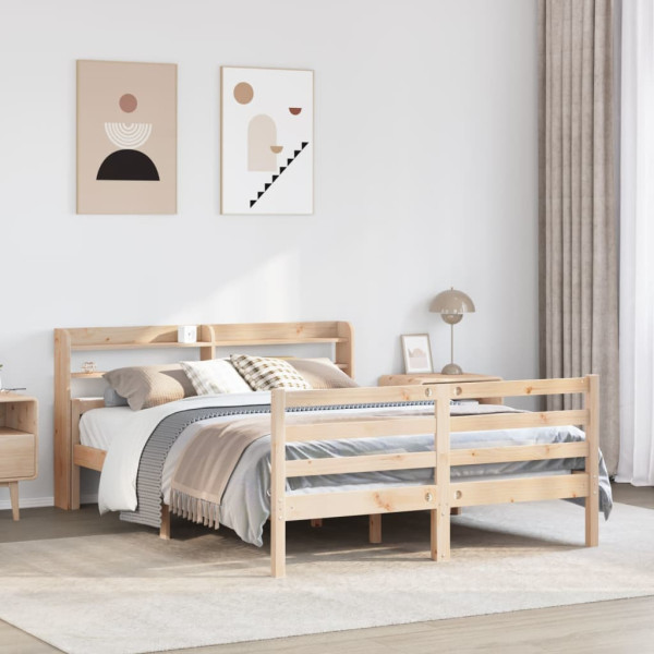 Estructura de cama con cabecero madera maciza pino 160x200 cm D