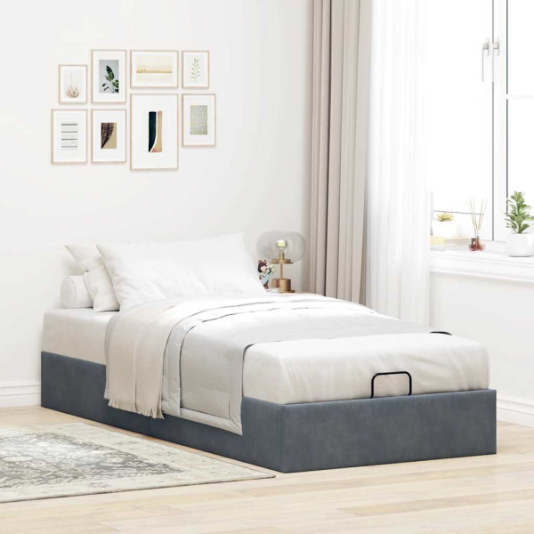 Otomano Bed Frame No Colchão Cinzento Escuro 90x190 cm Veludo M 3