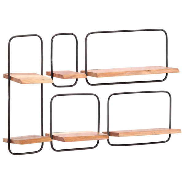 Estantes de pared 5 unidades madera maciza acacia D