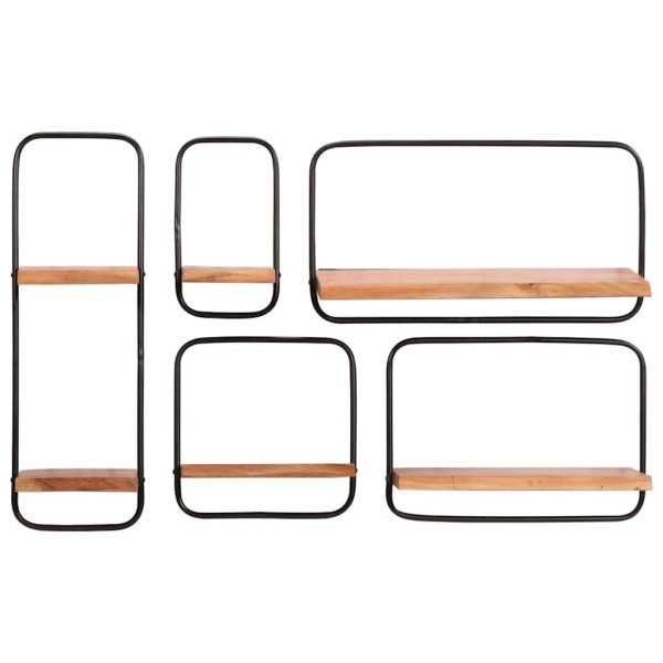Estantes de pared 5 unidades madera maciza acacia M 2