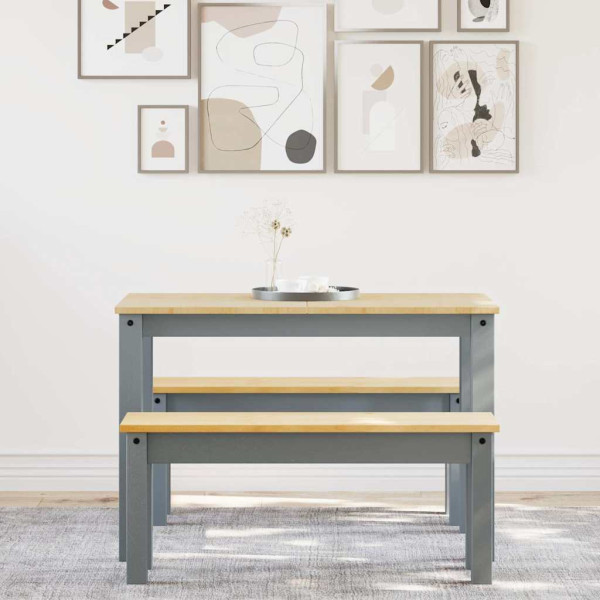 Juego de comedor Panama 3 pzas madera maciza de pino gris M 3