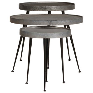 Mesa de centro 3 uds madera contrachapada plateada H