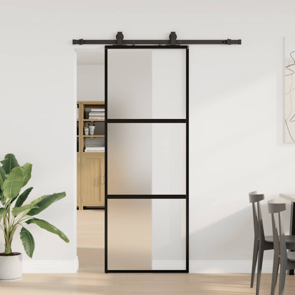 Puerta corredera con herrajes negro 76x205 cm vidrio templado D