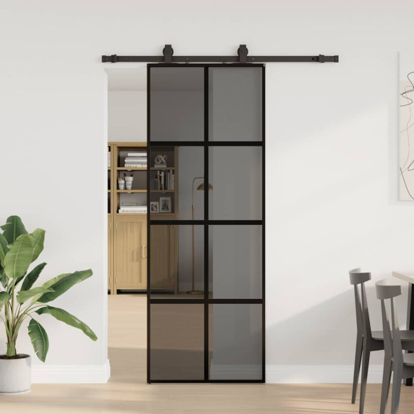 Puerta corredera con herrajes negro 76x205 cm vidrio templado D