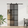 Puerta corredera con herrajes negro 76x205 cm vidrio templado 1