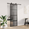 Puerta corredera con herrajes negro 76x205 cm vidrio templado 3