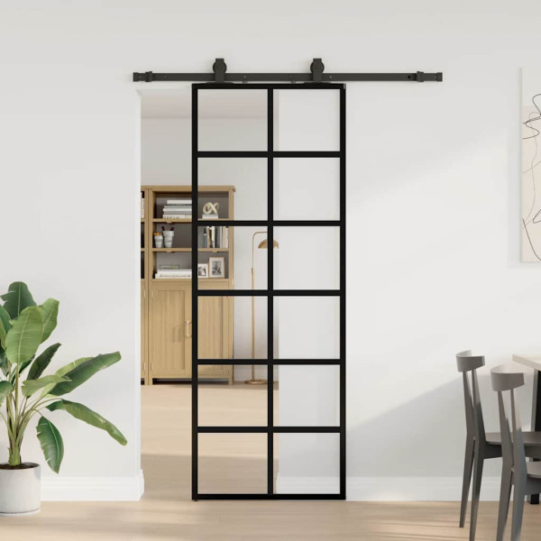 Puerta corredera con juego herrajes negro 76x205 cm ESG vidrio D