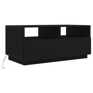 Mesa de centro con luces LED roble negro 90x49x40 cm H