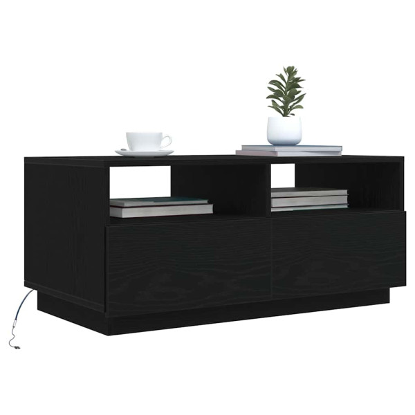 Mesa central com luzes de LED de carvalho preto 90x49x40 cm M 5