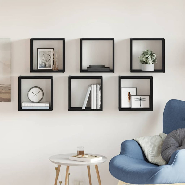 Estantes cúbicos de pared  6 uds roble negro 30x15x30 cm D