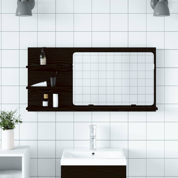 Armario de baño con espejo de roble negro 90x11x45 cm Madera de ingeniería D