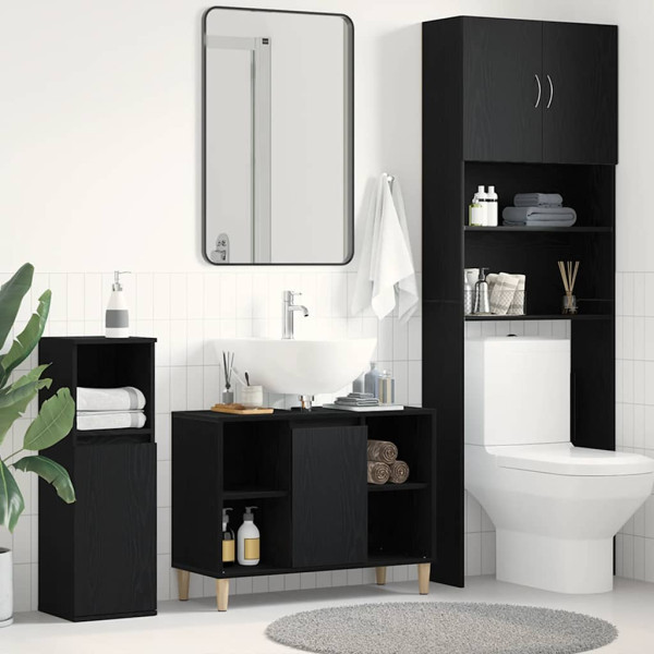 Mueble para lavabo roble negro 80x33x60 cm madera de ingeniería D