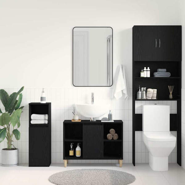 Mueble para lavabo roble negro 80x33x60 cm madera de ingeniería M 3