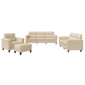 4 pcs conj. sofás c/ almofadões tecido de microfibra cor creme H