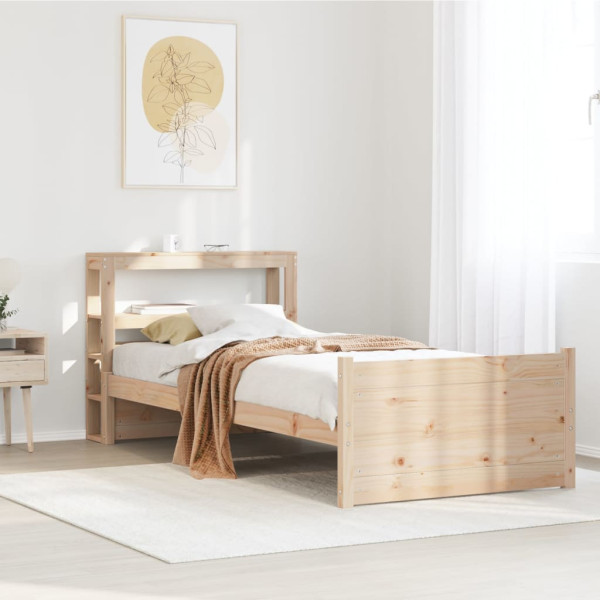 Estructura de cama con cabecero madera maciza pino 90x190 cm D