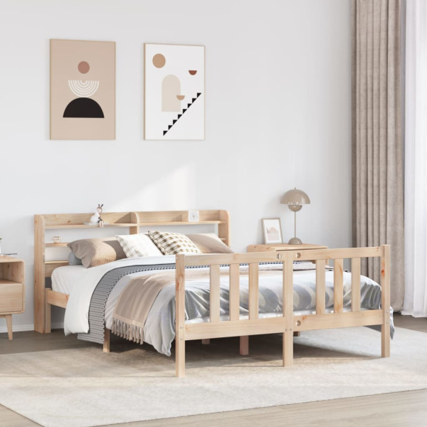 Estructura de cama con cabecero madera maciza pino 120x200 cm D