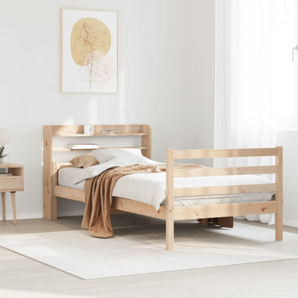 Estructura de cama con cabecero madera maciza de pino 90x200 cm D
