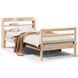 Estructura de cama con cabecero madera maciza de pino 90x200 cm H