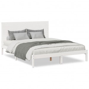 Cama extralarga sin colchón madera maciza blanca 140x210 cm H