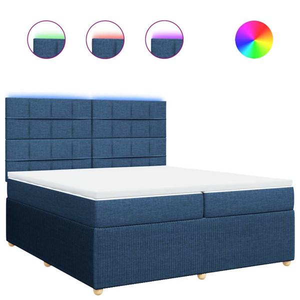 Cama box spring con colchón tela azul 200x200 cm M 2