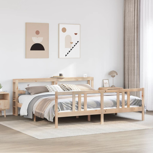 Estructura de cama con cabecero madera maciza de pino 200x200cm D