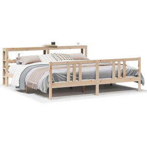 Estrutura de cama com folheado madeira de pinheiro sólido 200x200cm H