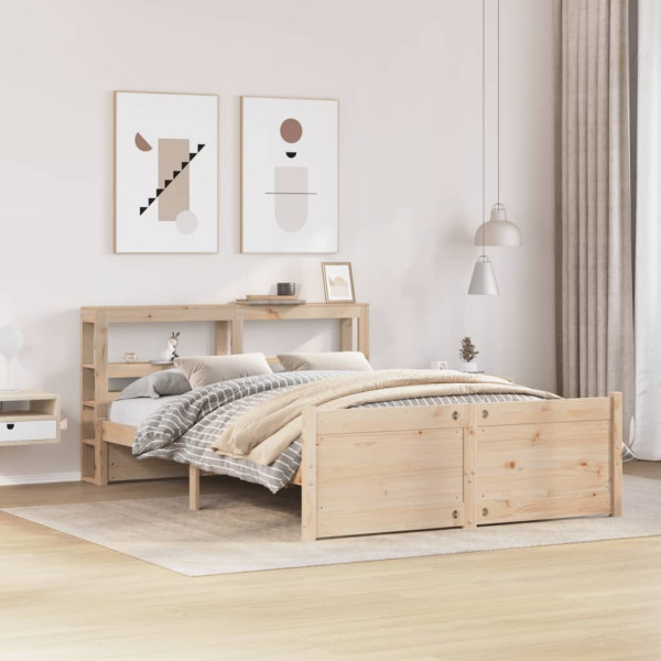 Estructura de cama con cabecero madera maciza pino 160x200 cm D