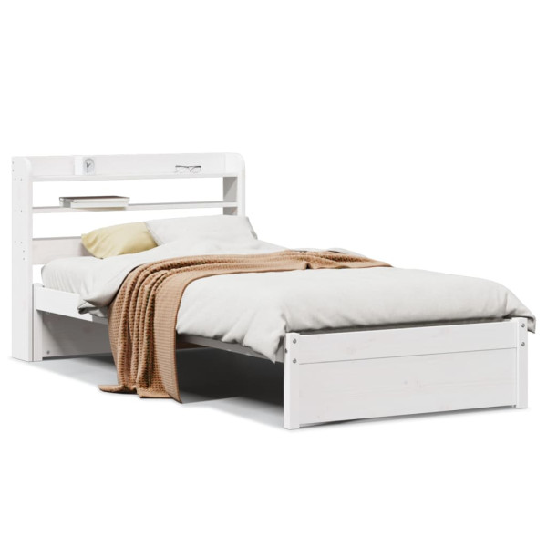 Estructura de cama con cabecero sin colchón blanco 90x190 cm M 2