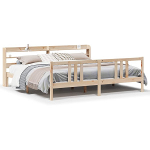 Estrutura de cama com cabeça de madeira maciça pinheiro 180x200 cm H