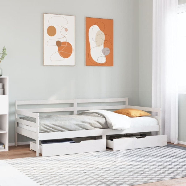 Sofá cama con cajones madera maciza de pino blanca 90x190 cm D
