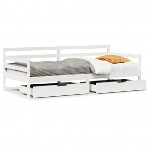 Sofá cama con cajones madera maciza de pino blanca 90x190 cm H