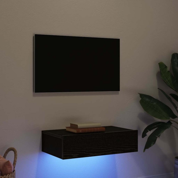 Mueble de TV con luces LED Roble Negro 60x35x15.5 cm D